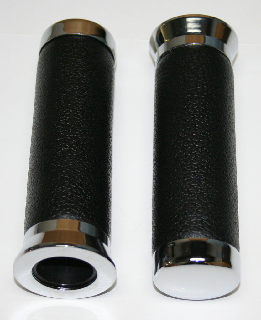Universal Black Raw Hide Like Grips with Chrome End Caps - 7/8"