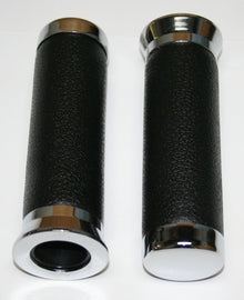Universal Black Raw Hide Like Grips with Chrome End Caps - 7/8