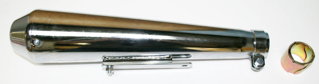 Universal Chrome Reverse Cone Shorty Muffler w Removeable Baffle - 17" Long
